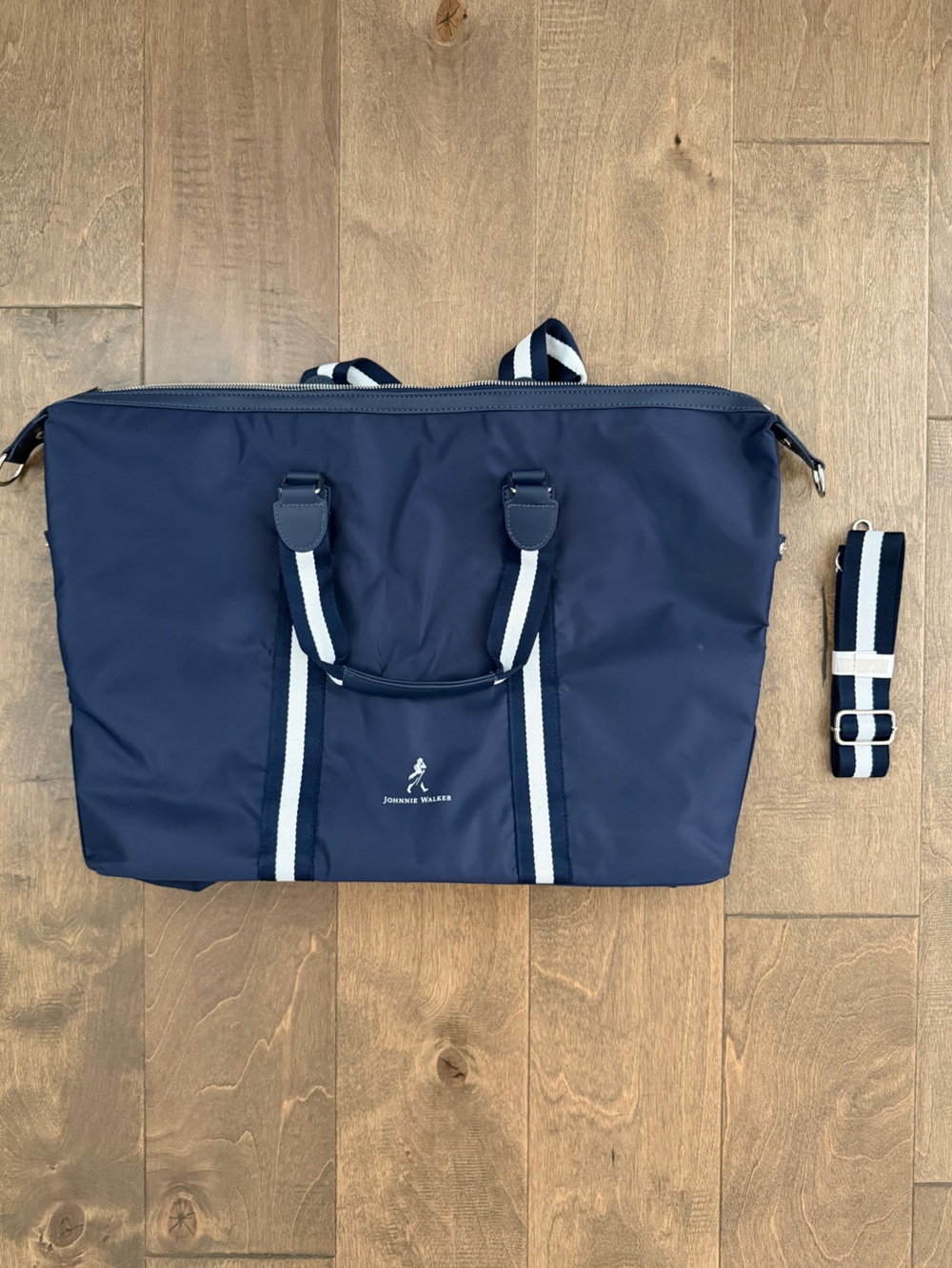 Navy Travel Duffel Bag with Striped Strap